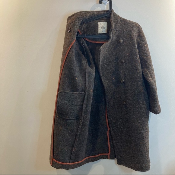 ZARA KNIT Sz S Thick Knit Knee Length Double Breasted Heather Brown Unlined Coat - Picture 13 of 15